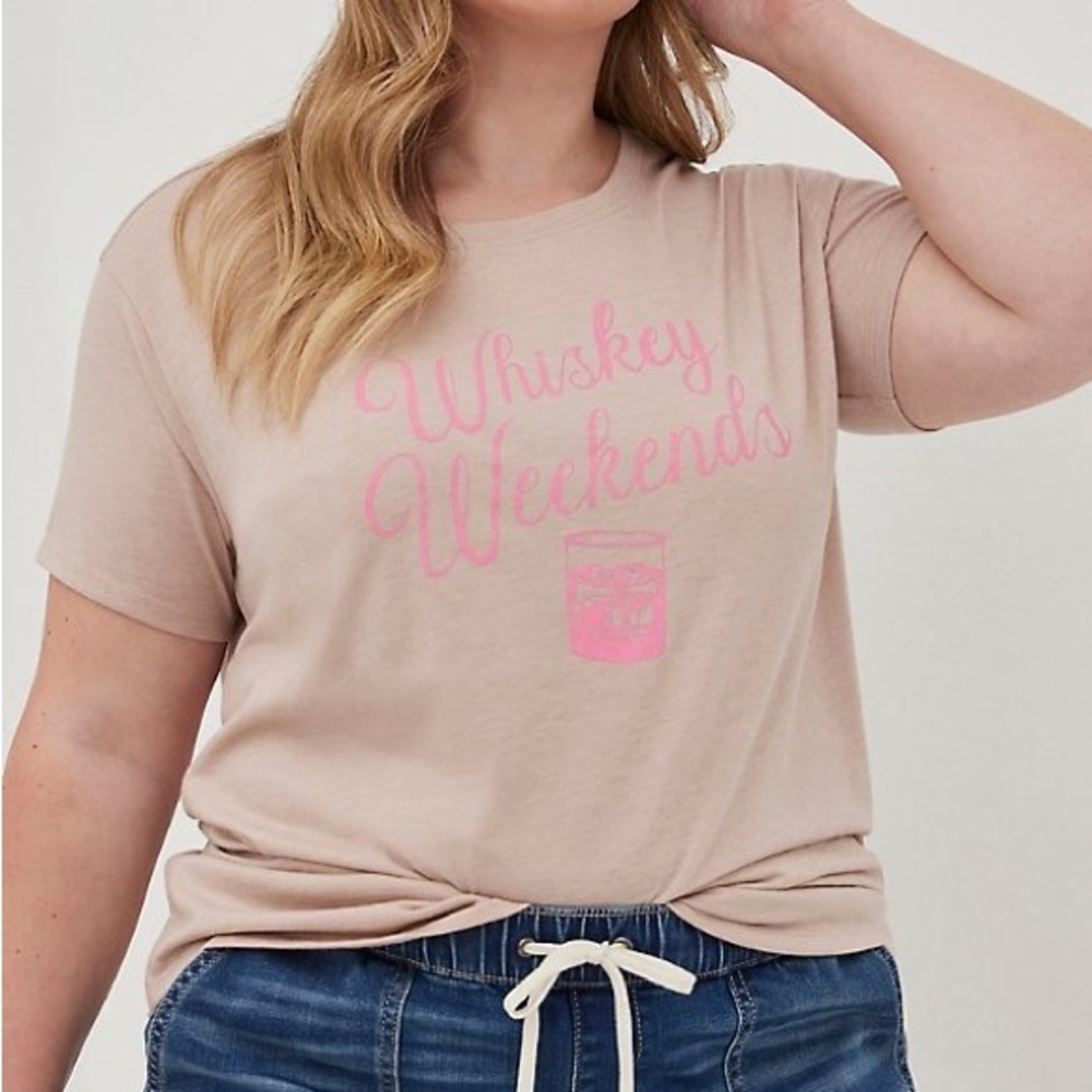 Torrid Relaxed Tee - Signature Jersey Whiskey Weekends Tan Blush Pink